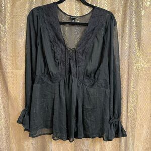 Torrid Black Babydoll Crinkle Lurex Chiffon Crochet Lace-Up Top 00 Medium